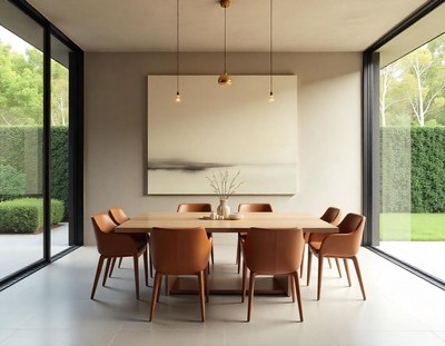 Modern dining room with a garden view window