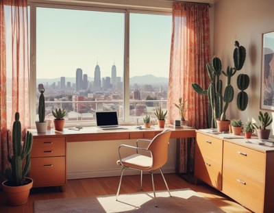 A modern office with a city view