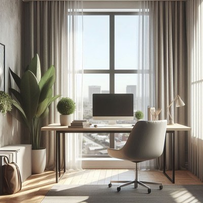 A modern home office with a view