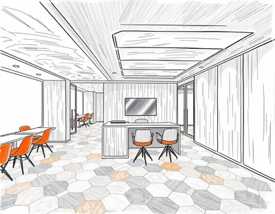 A sketch of a modern office space