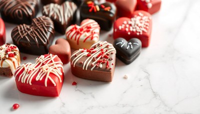 Chocolate heart-shaped treats on a marble surface