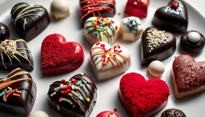 Assorted heart-shaped chocolates on a plate