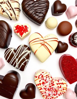 An assortment of heart-shaped chocolates