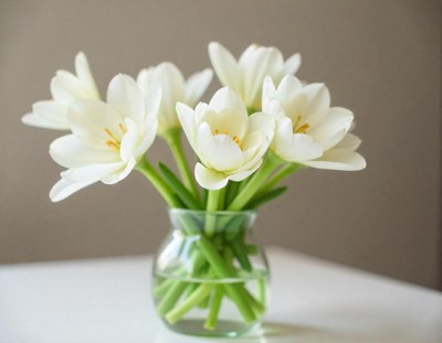 White tulips in a vase on a table