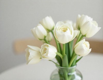 White tulips in a vase on a table