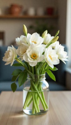 White flowers in a vase on a table