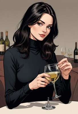 A woman enjoys a glass of wine at a restaurant