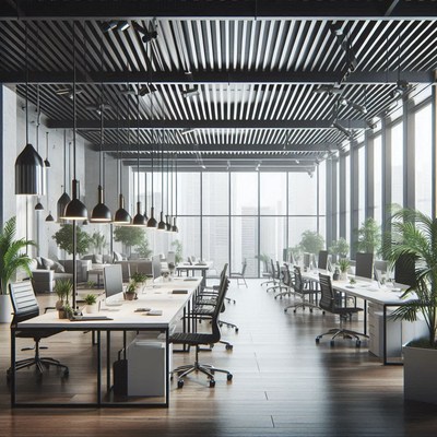 Modern office with city-view windows