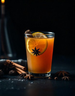 Spiced cider with lemon and cinnamon stick