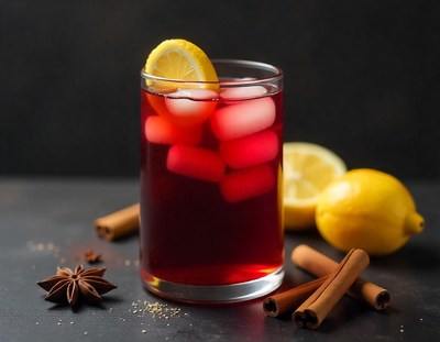 A refreshing iced tea with lemon and cinnamon