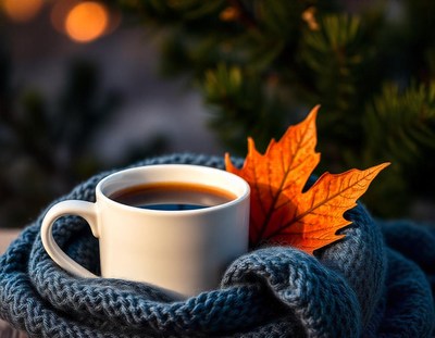 A cup of coffee on a cozy fall day