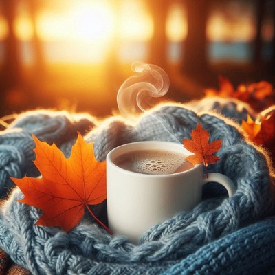 A warm cup of coffee on a cozy autumn day