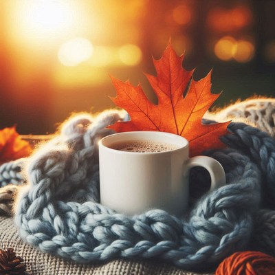 A warm cup of coffee on a cozy autumn day