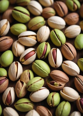 A close-up view of fresh pistachio nuts