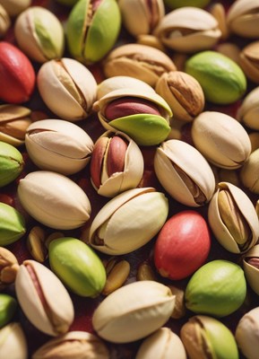 Close-up of pistachio nuts, some still in their shells