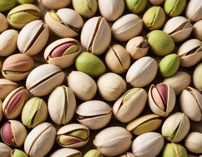 A close-up of shelled pistachios