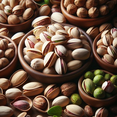 Pistachios in bowls, ready to snack on