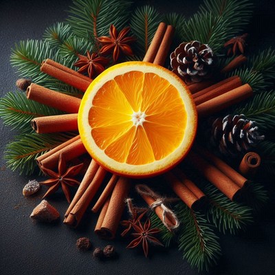 Orange slice, cinnamon, and pine make winter decor