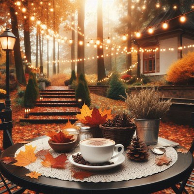 A cup of coffee on a fall day in the woods