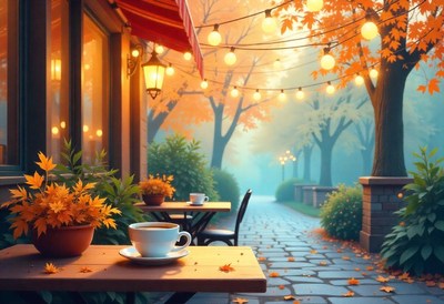 A warm cup of coffee on a fall afternoon, enjoying the view