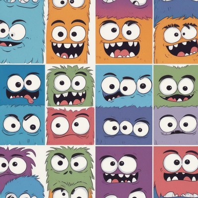 Colorful monster faces with different expressions