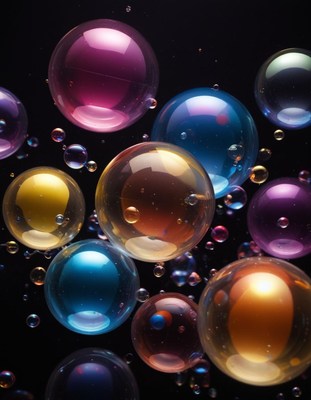 Colorful bubbles float in the air
