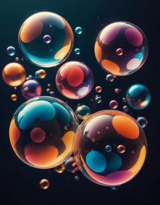 Colorful bubbles float in the air
