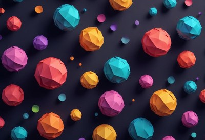 Colorful geometric spheres on a dark background