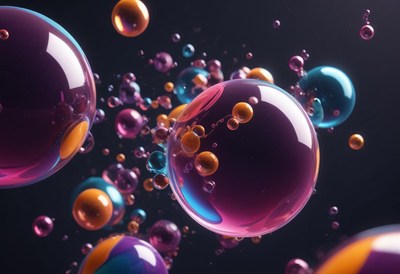 Colorful bubbles float in the air