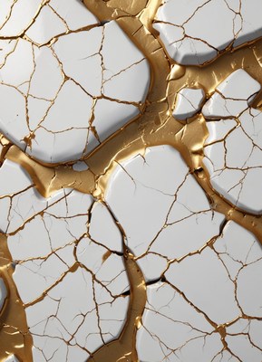 White surface cracked with gold paint