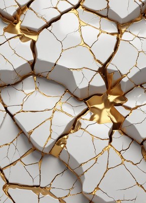 White and gold cracked surface