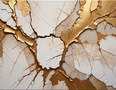 Abstract gold and white art