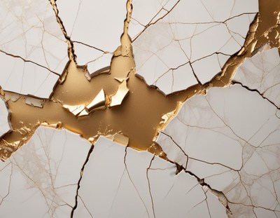 Cracked white surface with gold filling the cracks