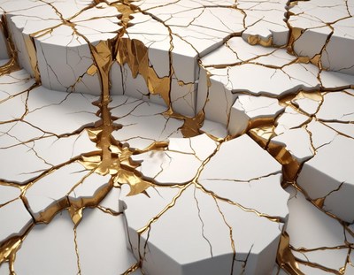 White and gold cracked surface