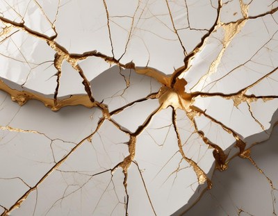 White marble with gold cracks