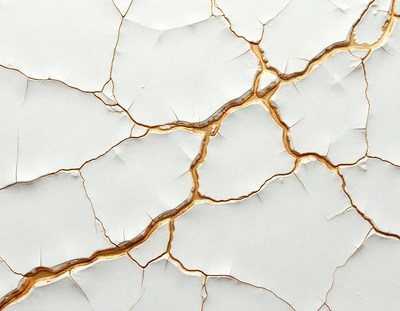 Cracked white paint with gold lines