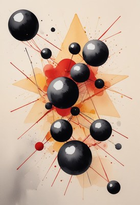 Abstract watercolor: black orbs, starburst background
