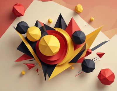 Red, yellow, and black shapes on white