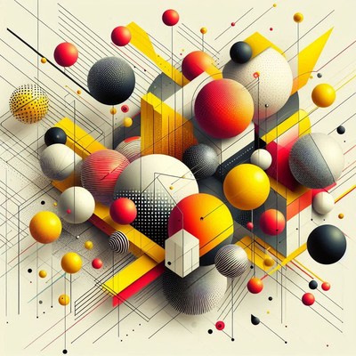 Colorful spheres float in a geometric space