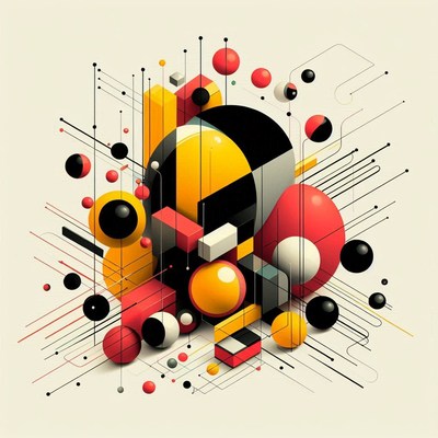 Abstract geometric art with spheres and lines