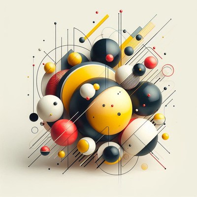 Colorful spheres and lines on white
