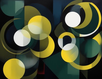 Bright yellow and white circles on a dark backdrop