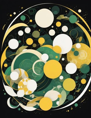 Abstract art with yellow, white, and green circles