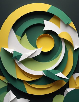 Paper shapes create a colorful spiral pattern