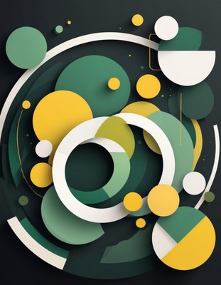 Abstract design featuring green, yellow, and white circles