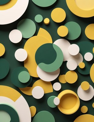 Green, white, and yellow circles on a green background