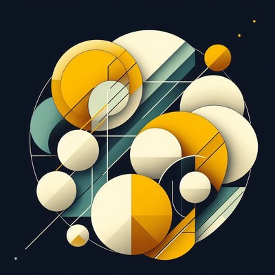 Abstract geometric shapes in yellow, white, and blue