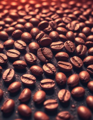 Roasted coffee beans on a dark surface