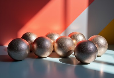 Metallic spheres against a colorful background