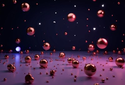 Red spheres fall against a purple backdrop